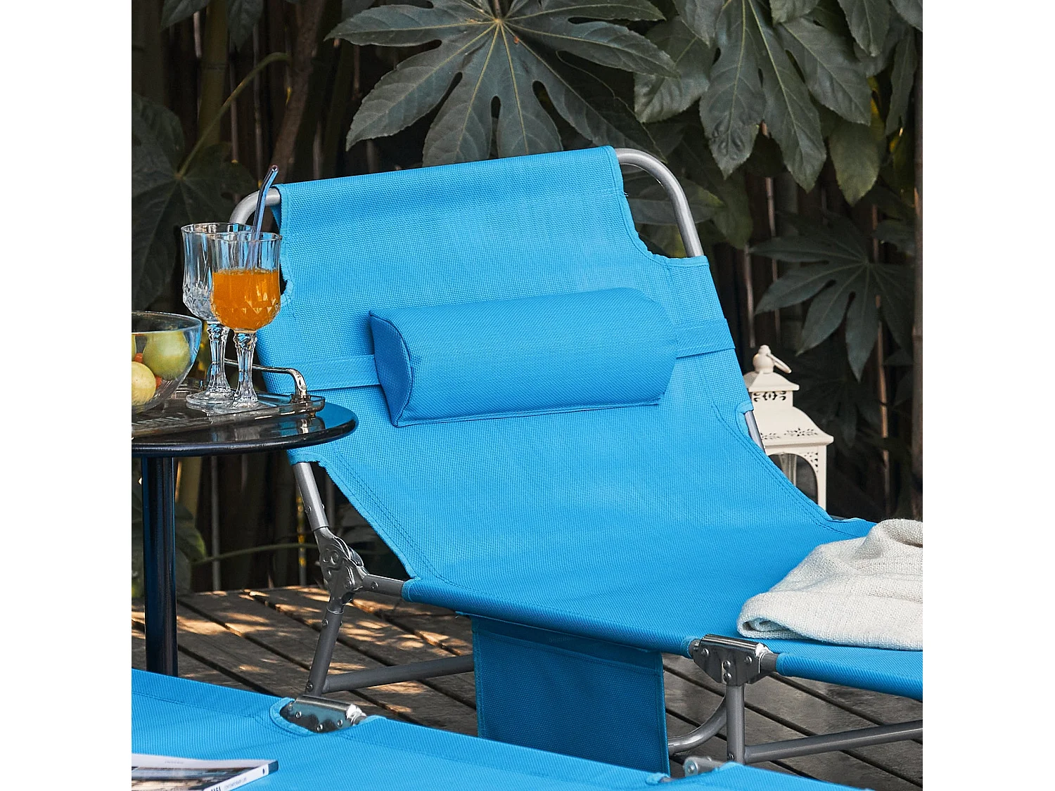 Sobuy ogs35-bx2 lot de 2 chaises longues bains de soleil transats de jardin pliables et réglables - bleu