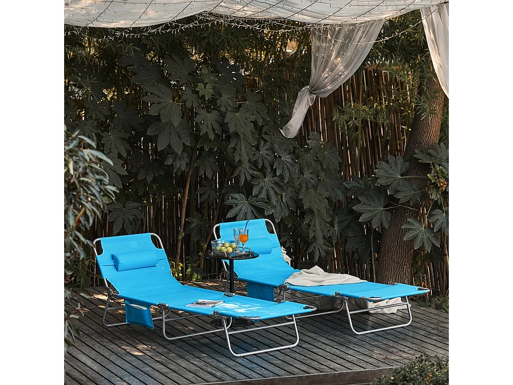Sobuy ogs35-bx2 lot de 2 chaises longues bains de soleil transats de jardin pliables et réglables - bleu