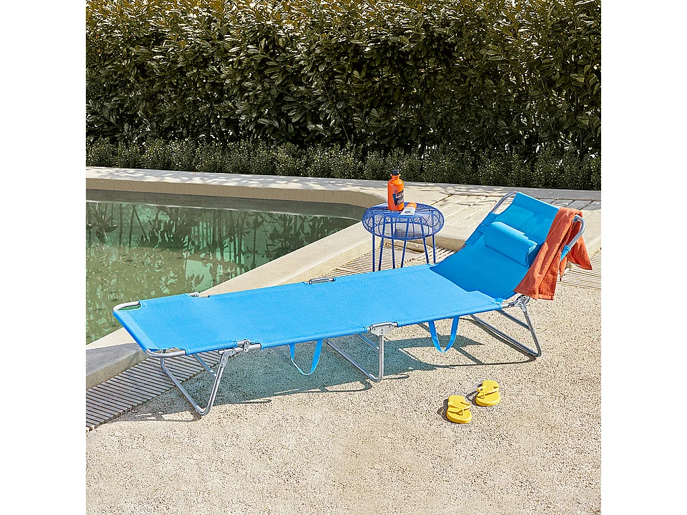 Sobuy ogs35-bx2 lot de 2 chaises longues bains de soleil transats de jardin pliables et réglables - bleu