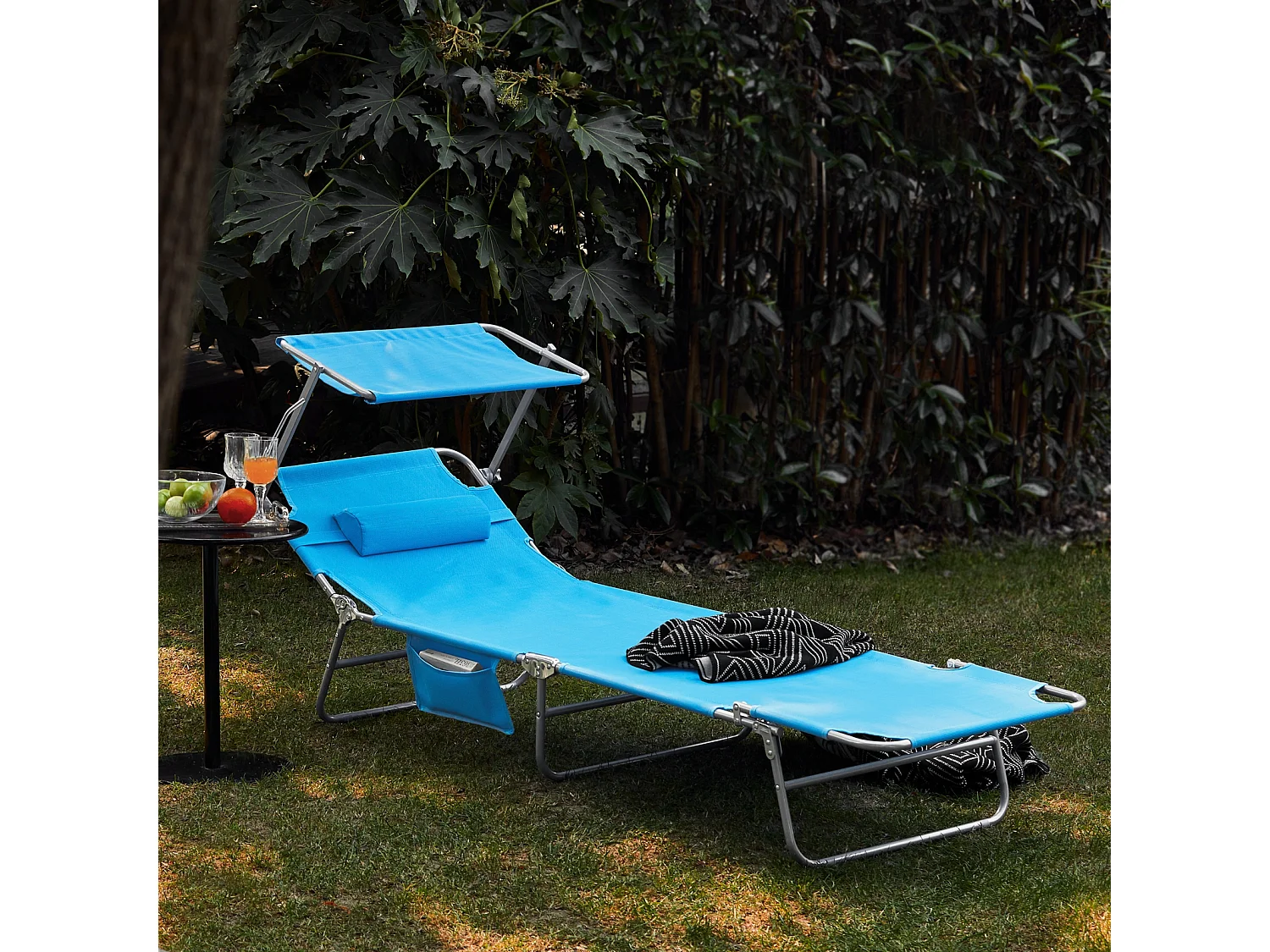 SoBuy OGS48-B Chaise Longue Bain de Soleil Transat de Relaxation Pliant Chaise de Camping Inclinable, Pliable et Réglable - Bleu