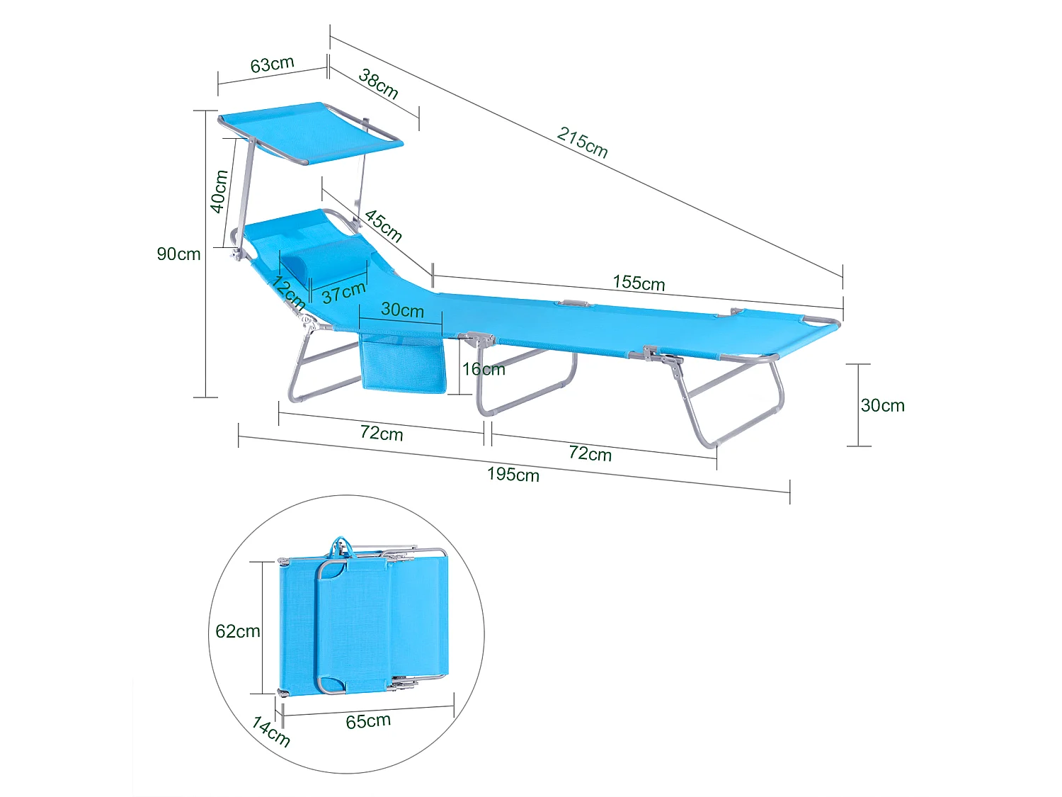 SoBuy OGS48-B Chaise Longue Bain de Soleil Transat de Relaxation Pliant Chaise de Camping Inclinable, Pliable et Réglable - Bleu