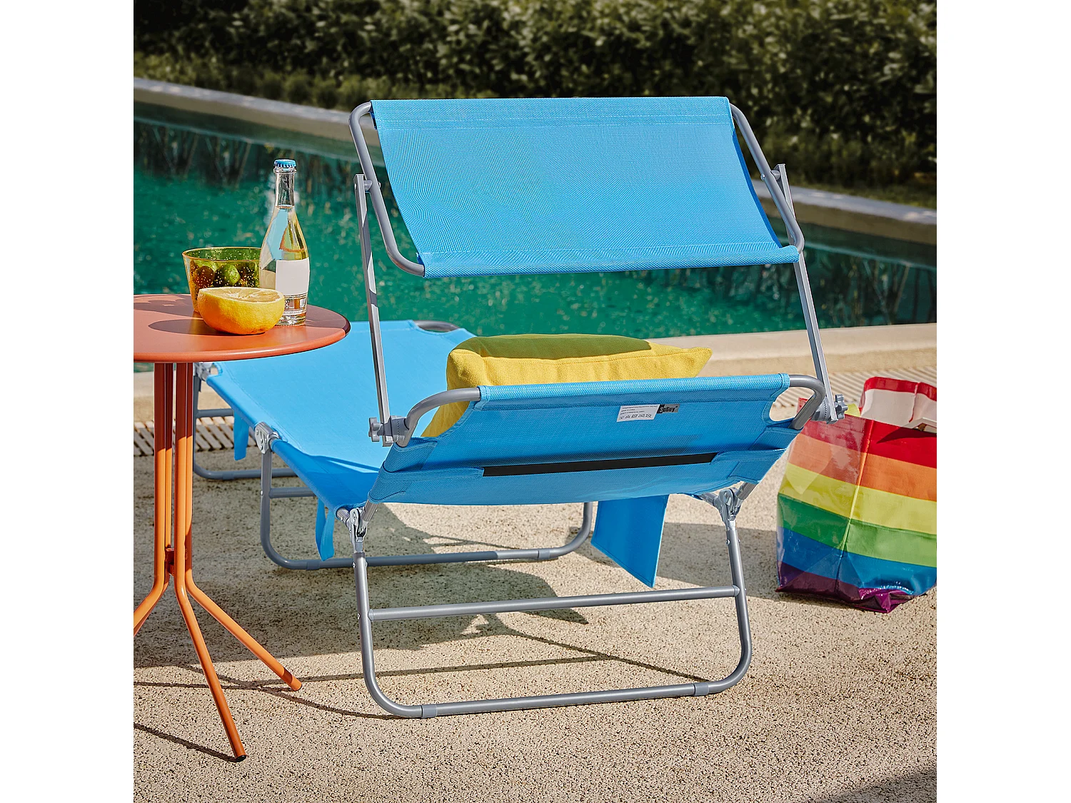 SoBuy OGS48-B Chaise Longue Bain de Soleil Transat de Relaxation Pliant Chaise de Camping Inclinable, Pliable et Réglable - Bleu