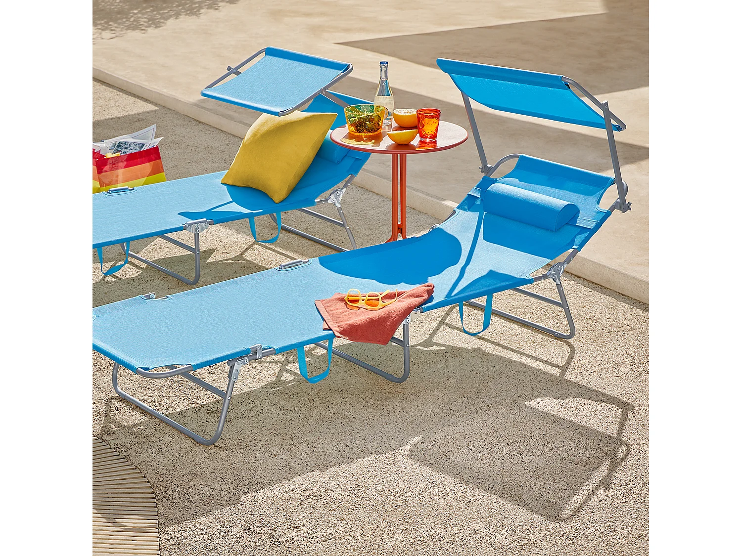 SoBuy OGS48-B Chaise Longue Bain de Soleil Transat de Relaxation Pliant Chaise de Camping Inclinable, Pliable et Réglable - Bleu