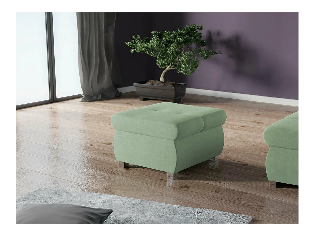 Pouf Comfivo 122, Vert, 39x60x60cm, Tapisserie, Pieds: Métal