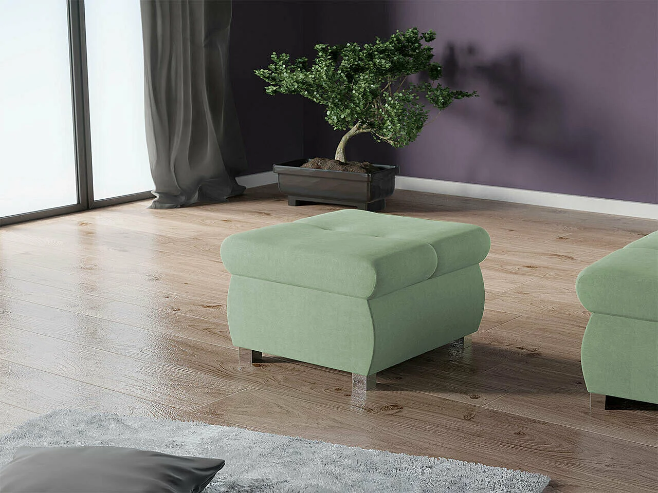 Puf Comfivo 122, Verde, 39x60x60cm, Tapiz, Patas: Metal