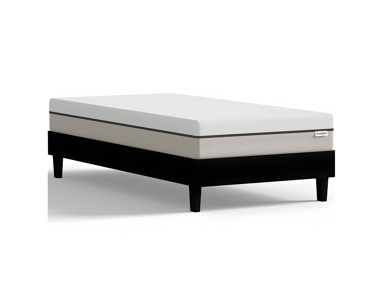 Ensemble sommier à lattes 90x190 cm en tissu noir + Matelas Hybride à ressorts ensachés et mémoire de forme - Spring Elite