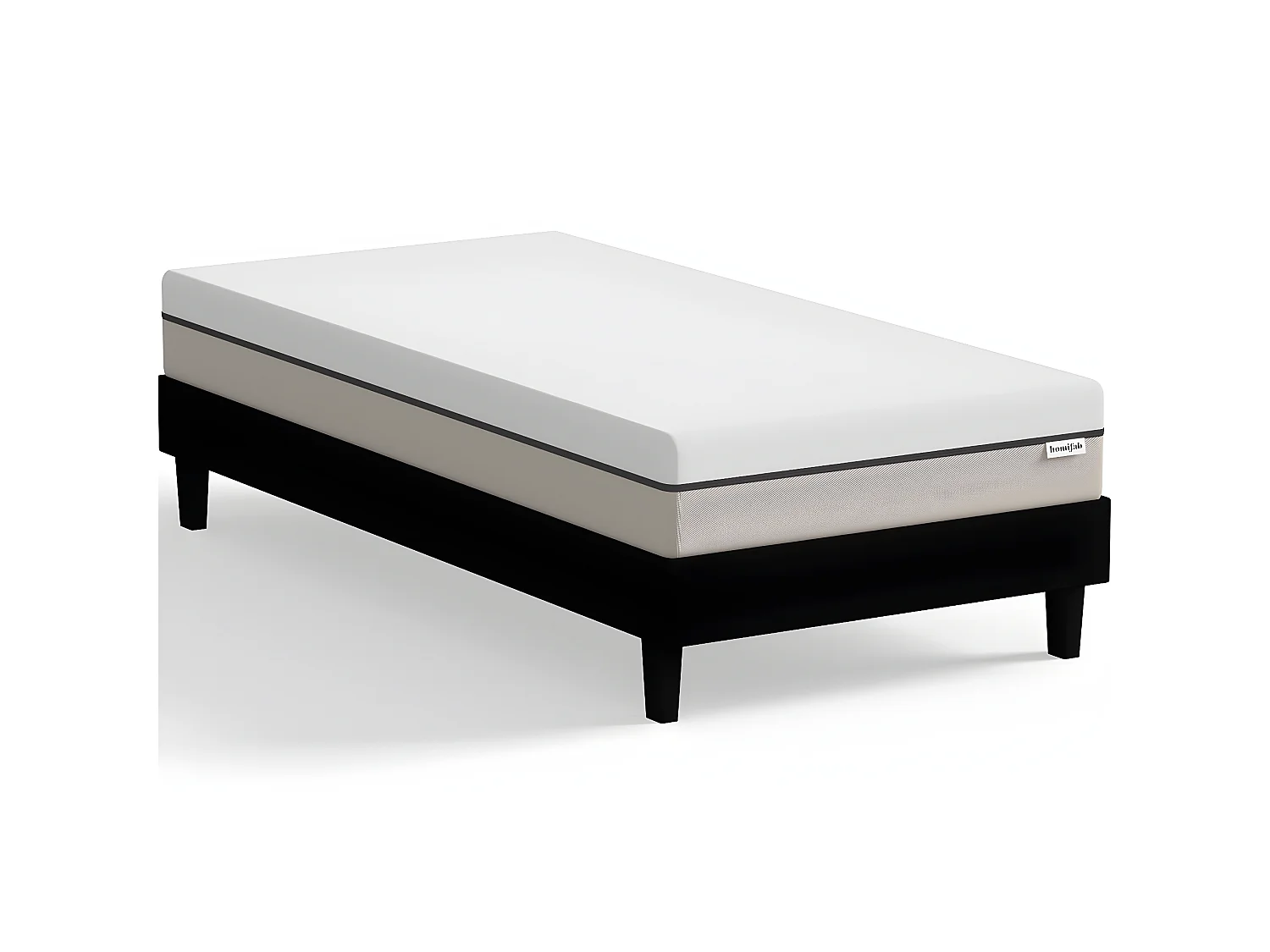 Ensemble sommier à lattes 90x190 cm en tissu noir + Matelas Hybride à ressorts ensachés et mémoire de forme - Spring Elite