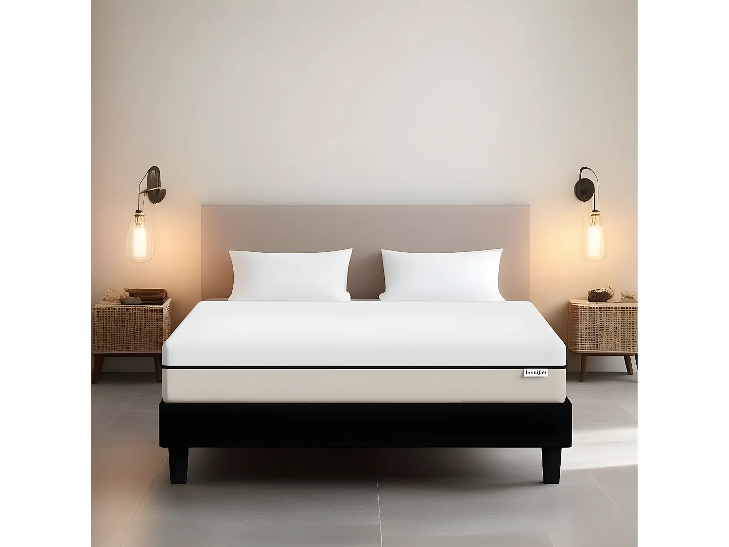 Ensemble sommier à lattes 90x190 cm en tissu noir + Matelas Hybride à ressorts ensachés et mémoire de forme - Spring Elite