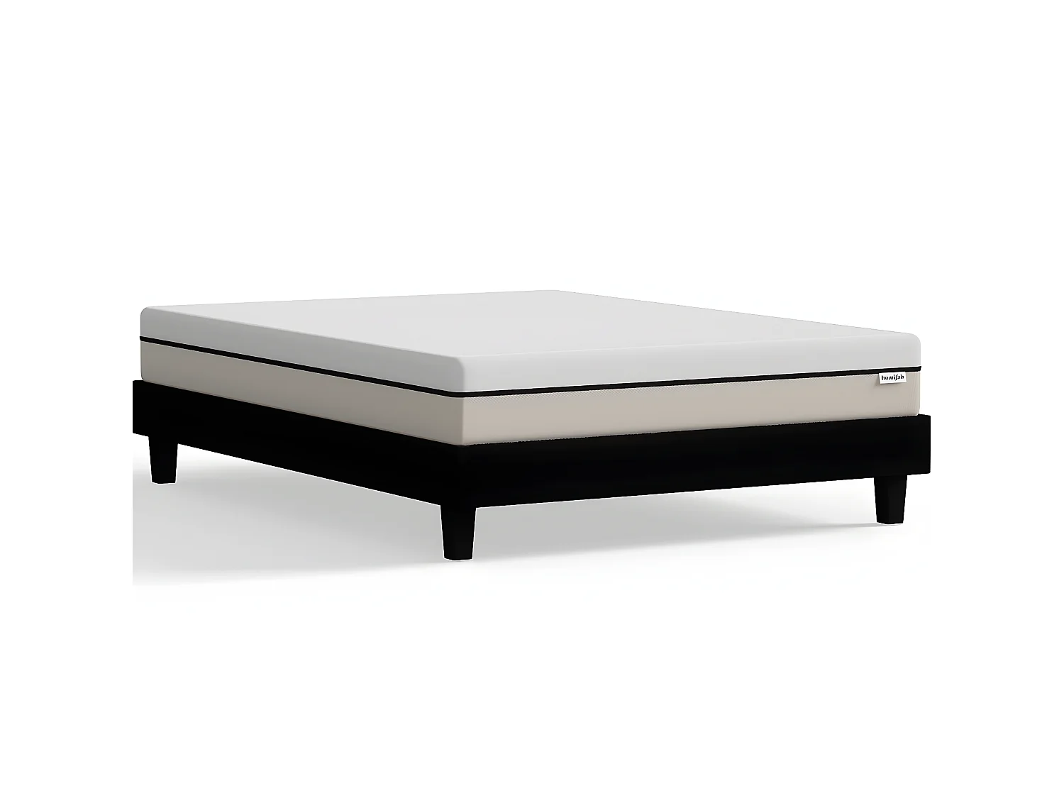 Ensemble sommier à lattes 140x190 cm en tissu noir + Matelas Hybride à ressorts ensachés et mémoire de forme - Spring Elite