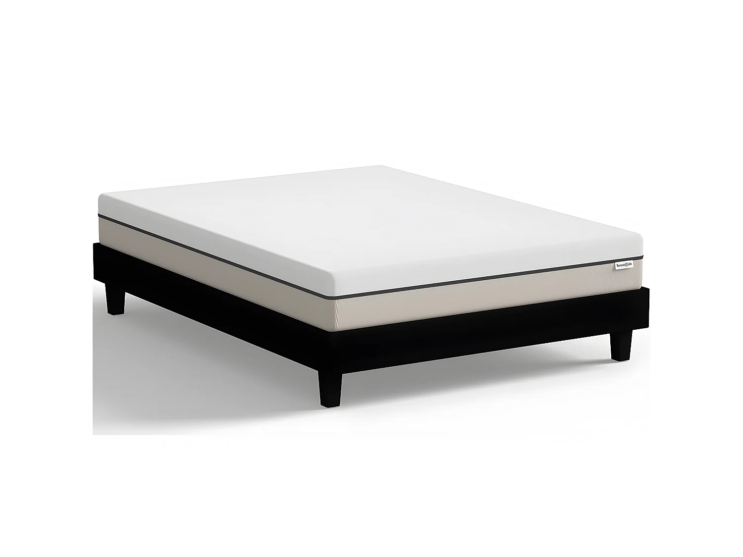 Ensemble sommier à lattes 140x190 cm en tissu noir + Matelas Hybride à ressorts ensachés et mémoire de forme - Spring Elite