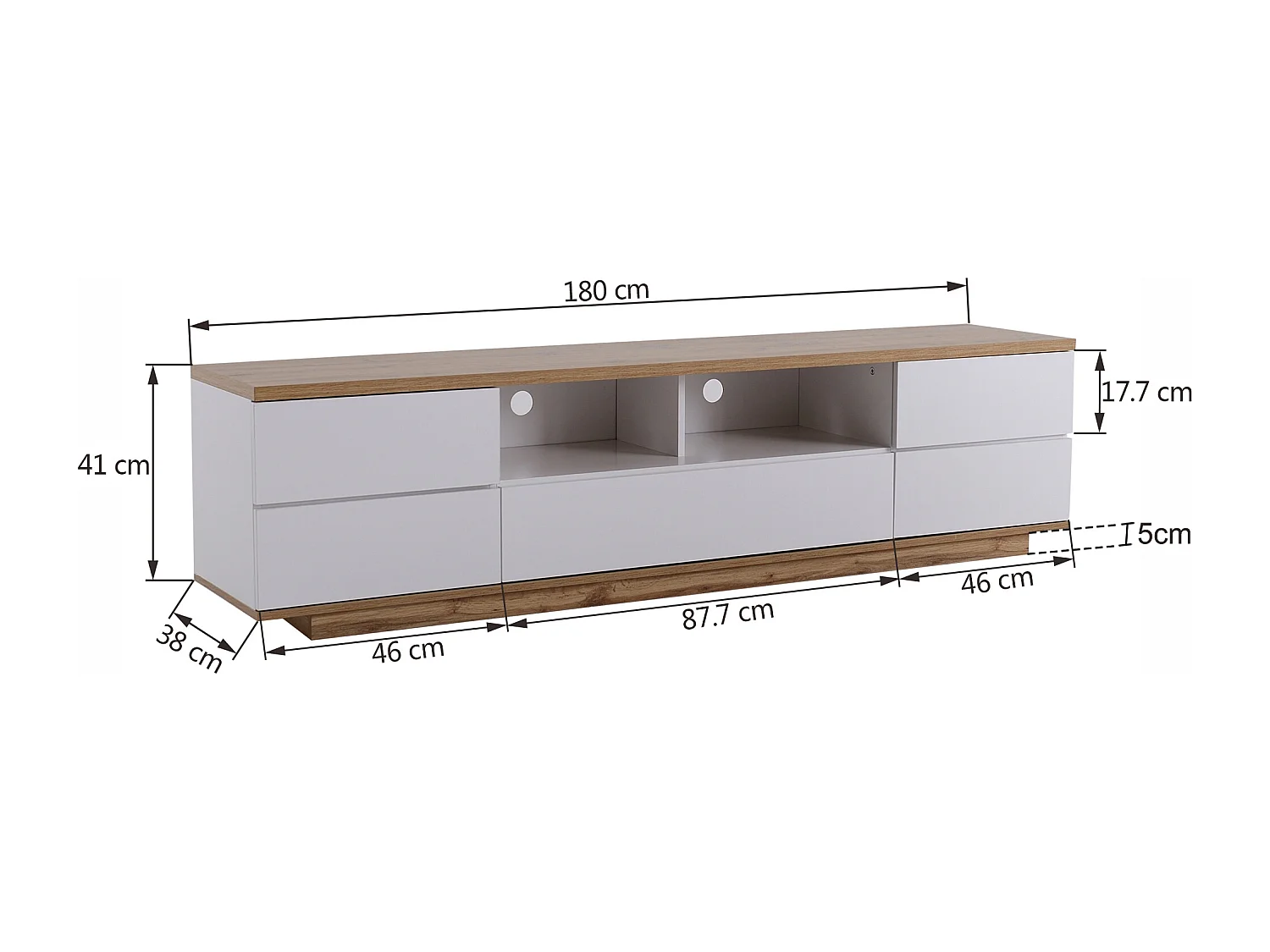 Zeitgenössischer skandinavischer TV-Schrank 180 cm aus Holz – 5 Türen + 8 Fächer – Natur und Weiß