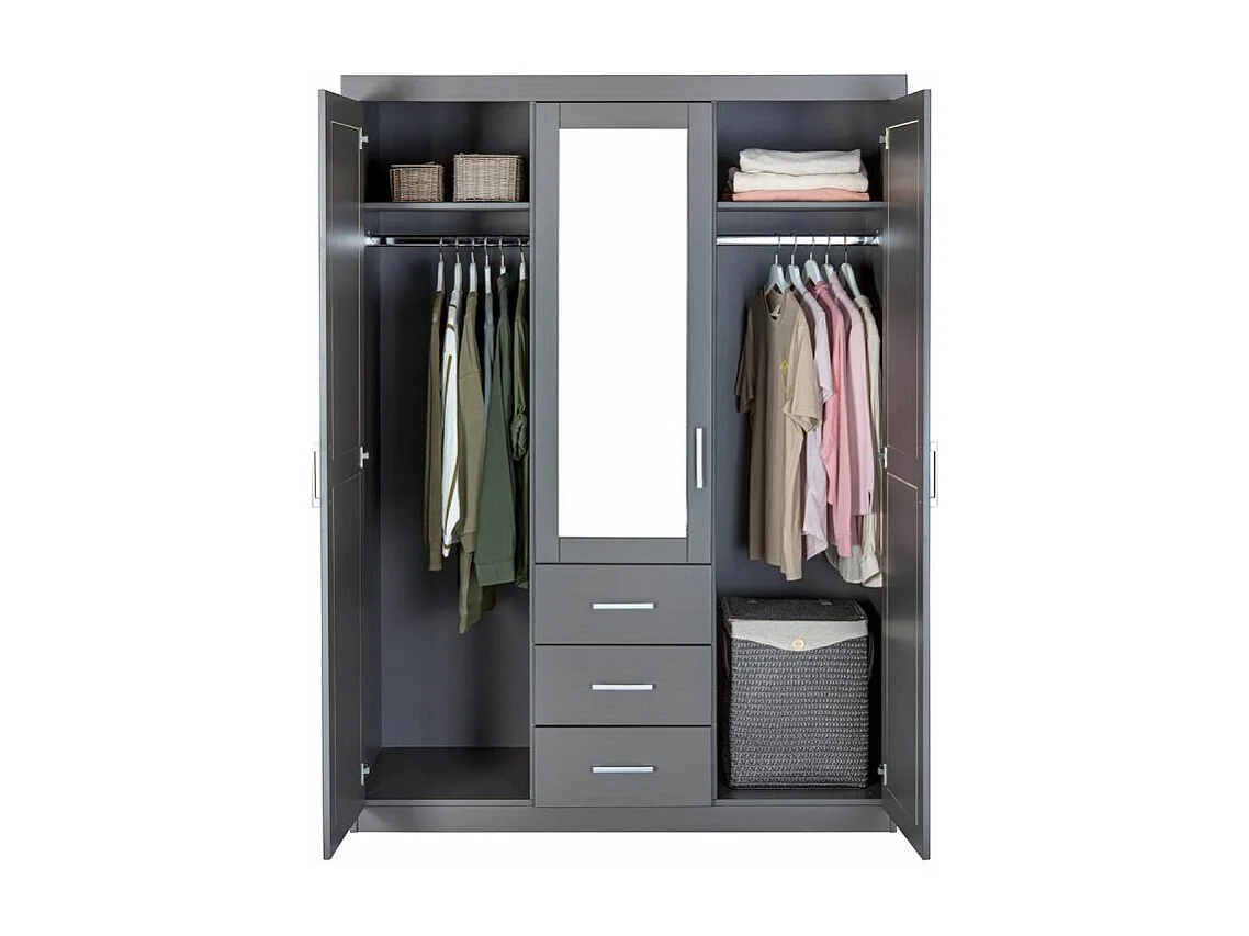 Armoire 3 Portes & 3 Tiroirs "Grada" 190cm Gris