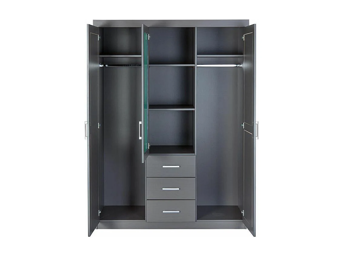 Armoire 3 Portes & 3 Tiroirs "Grada" 190cm Gris