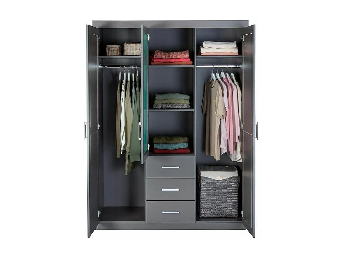 Armoire 3 Portes & 3 Tiroirs "Grada" 190cm Gris