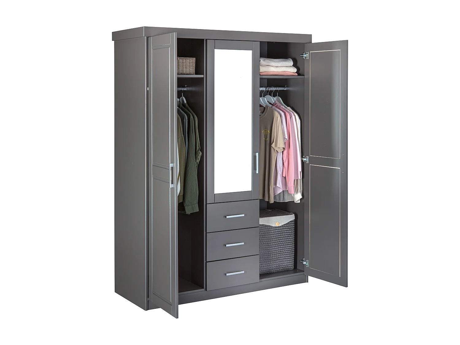 Armoire 3 Portes & 3 Tiroirs "Grada" 190cm Gris