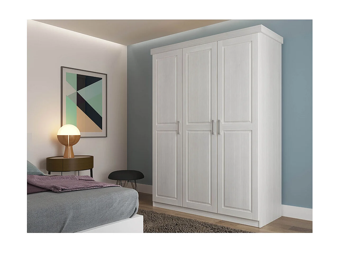 Armoire 3 Portes Bois Massif "Angel" 190cm Blanc