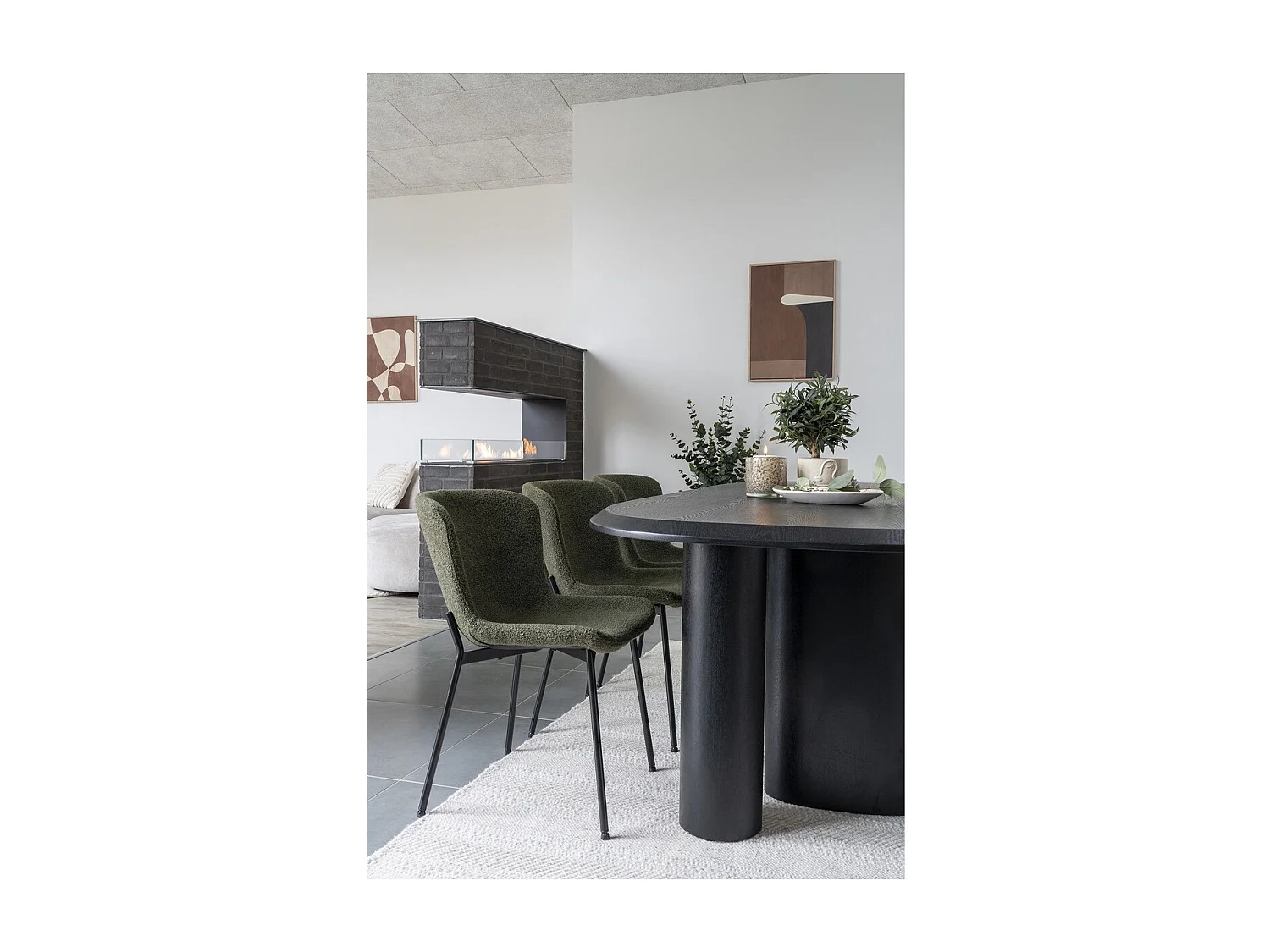 Chaise De Salle À Manger Maceda En Tissu Bouclé Vert Foncé