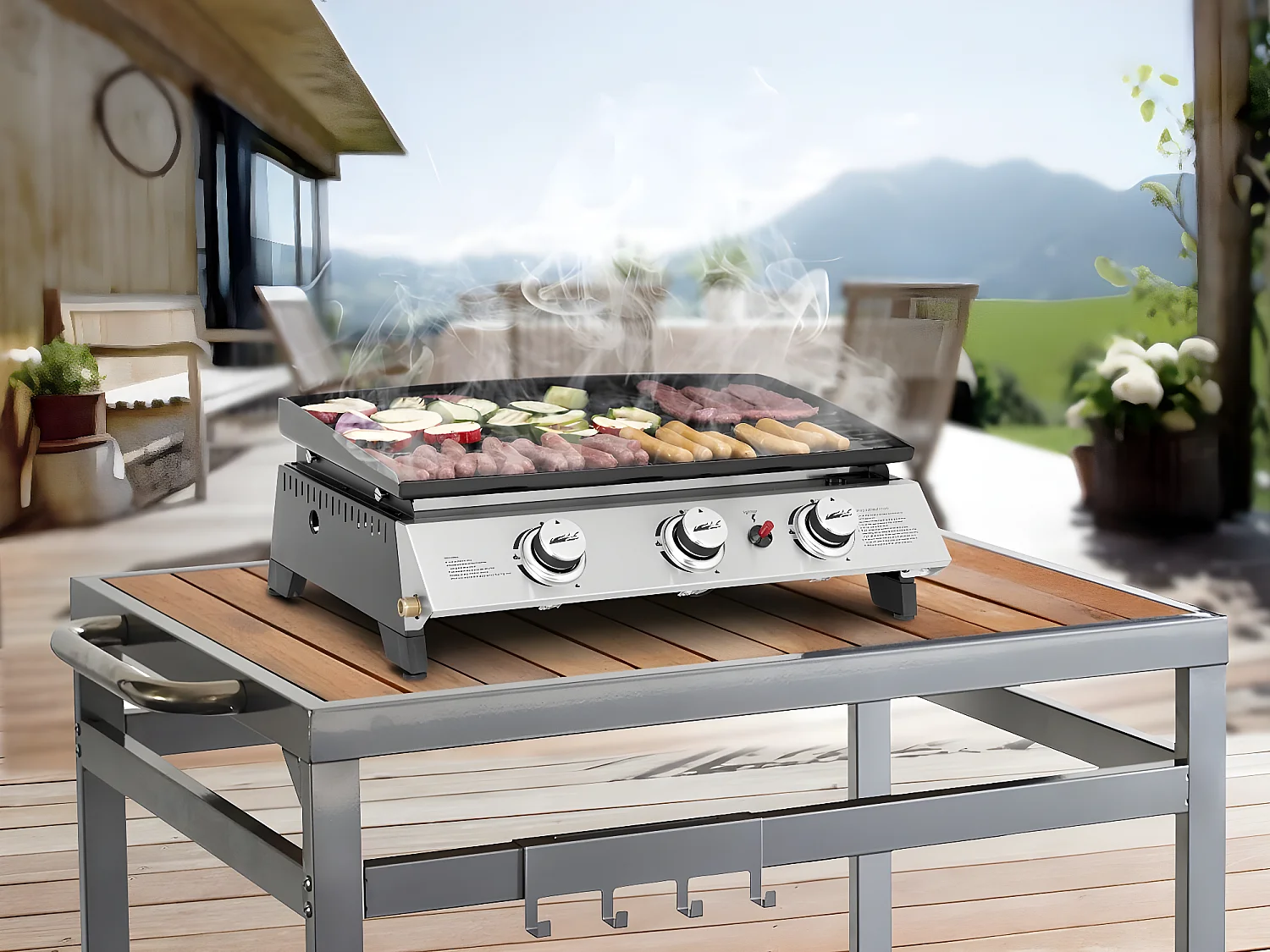Plancha gaz 3 brûleurs "Jolly" - 7,5 Kw - Gris
