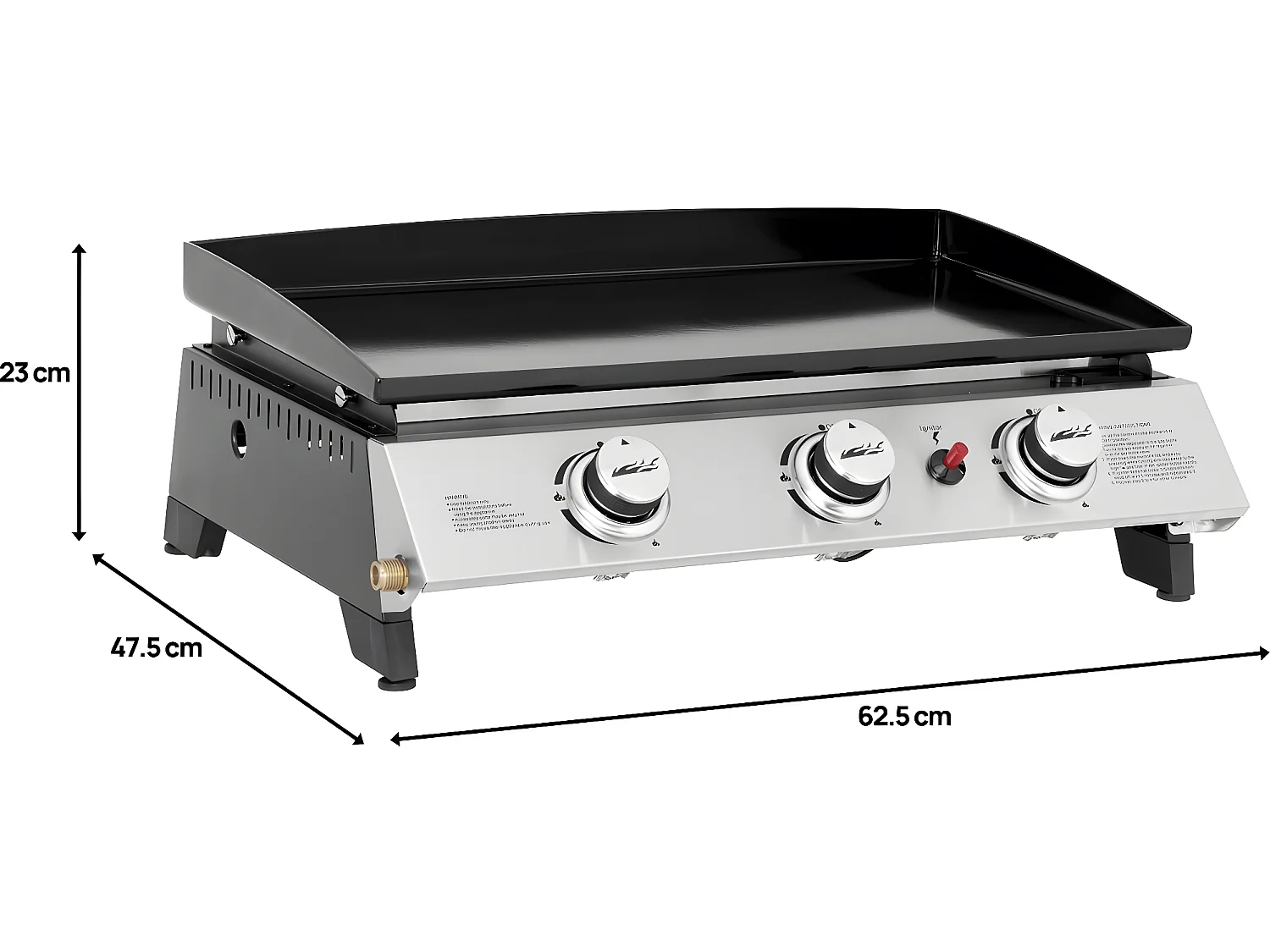 Plancha gaz 3 brûleurs "Jolly" - 7,5 Kw - Gris