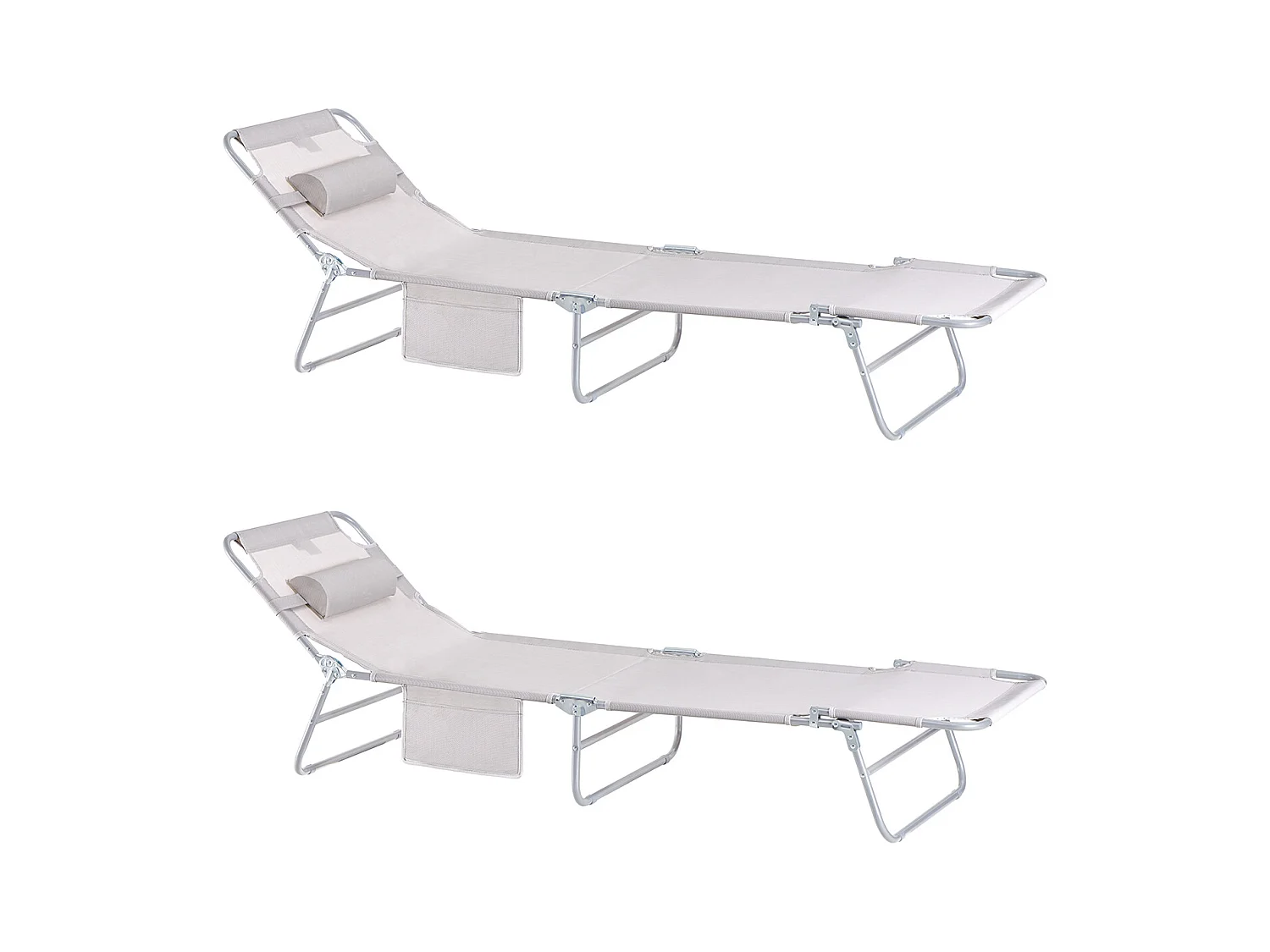 SoBuy Chaise Longue Pliable et Réglable, Transat de Jardin avec Appui-Tête et Pochette, Bain de Soleil, Charge 120 kg, Beige, OGS35-MIx2