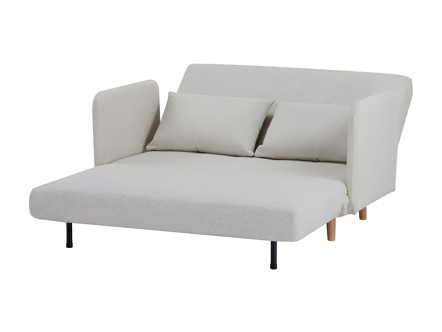 Belushi - Canapé convertible 2 places en tissu bouclette pieds bois clair L120cm - Beige