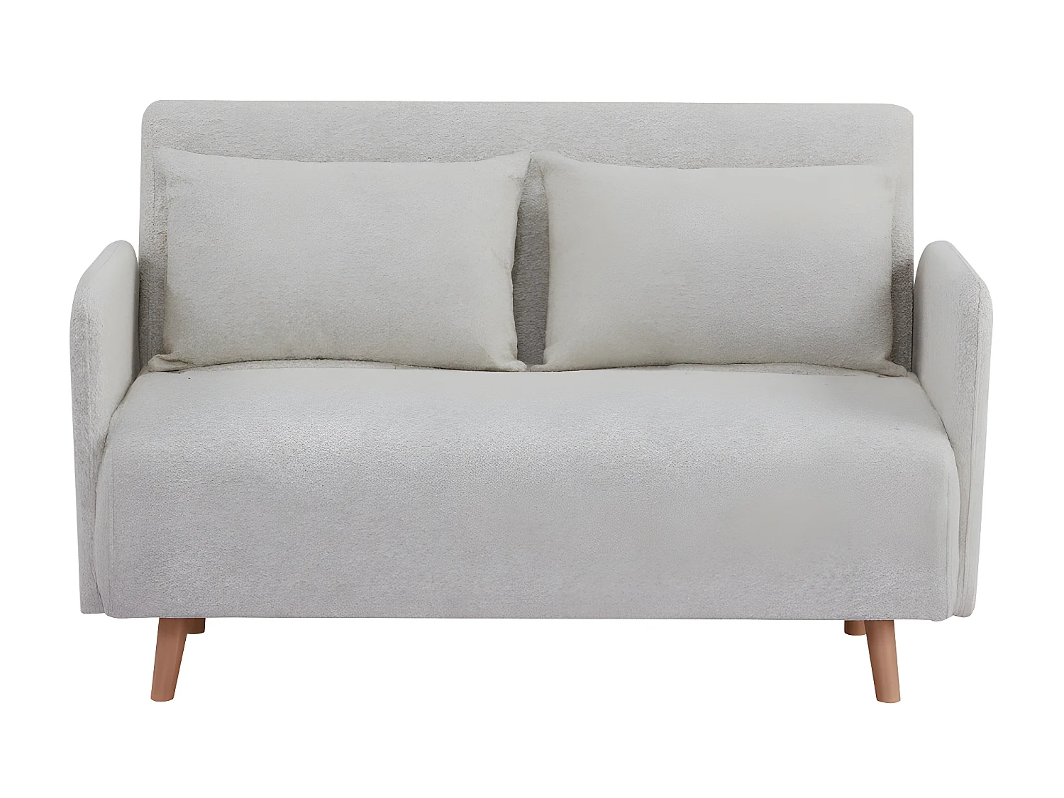 Belushi - Canapé convertible 2 places en tissu bouclette pieds bois clair L120cm - Beige