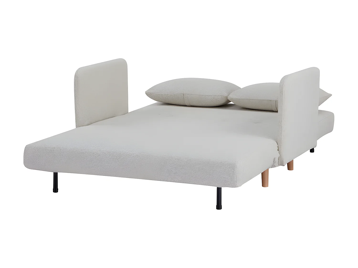 Belushi - Canapé convertible 2 places en tissu bouclette pieds bois clair L120cm - Beige