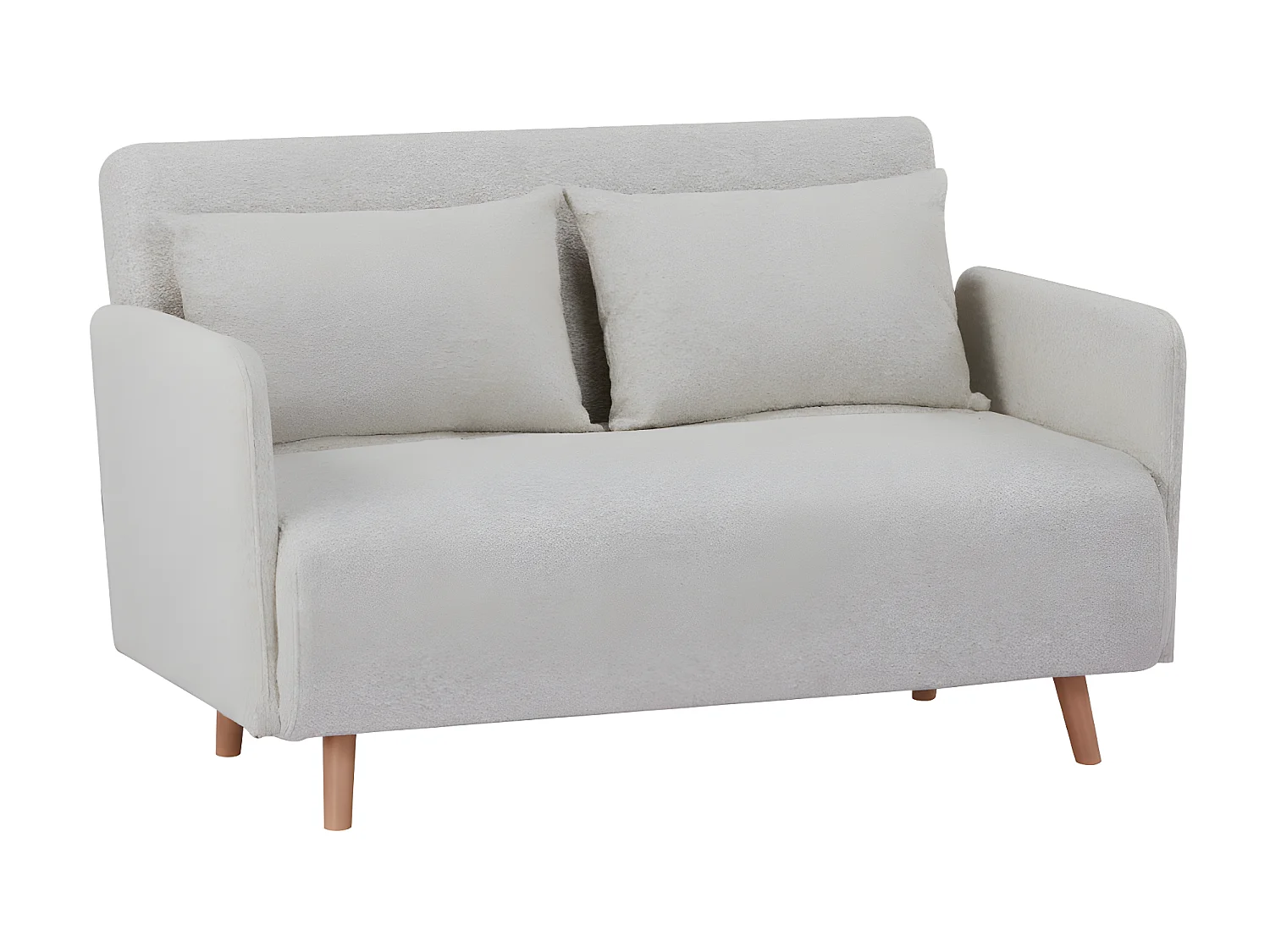 Belushi - Canapé convertible 2 places en tissu bouclette pieds bois clair L120cm - Beige