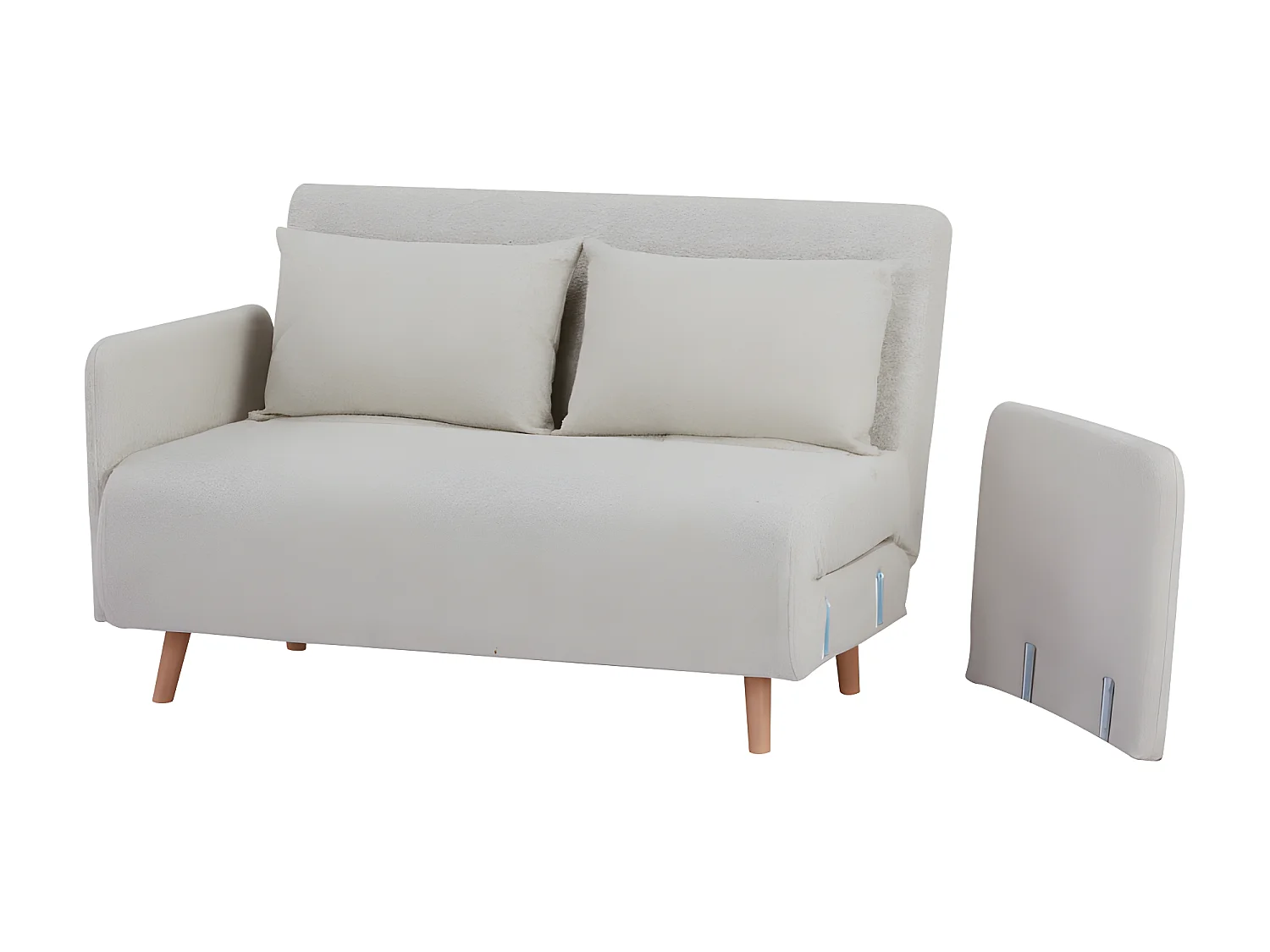 Belushi - Canapé convertible 2 places en tissu bouclette pieds bois clair L120cm - Beige