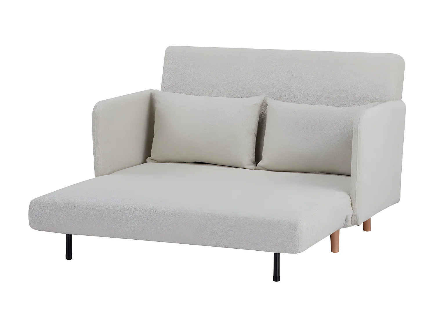 Belushi - Canapé convertible 2 places en tissu bouclette pieds bois clair L120cm - Beige