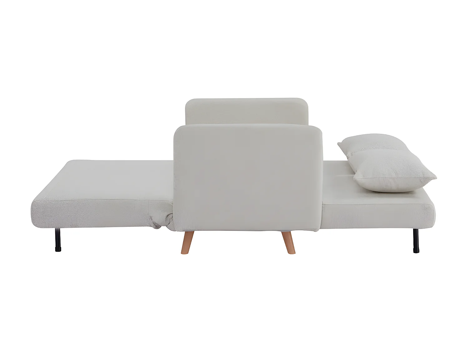 Belushi - Canapé convertible 2 places en tissu bouclette pieds bois clair L120cm - Beige