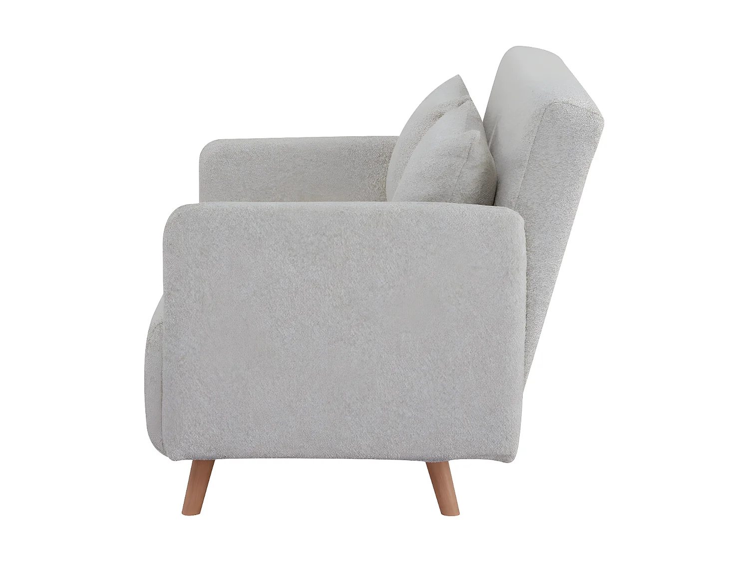 Belushi - Canapé convertible 2 places en tissu bouclette pieds bois clair L120cm - Beige