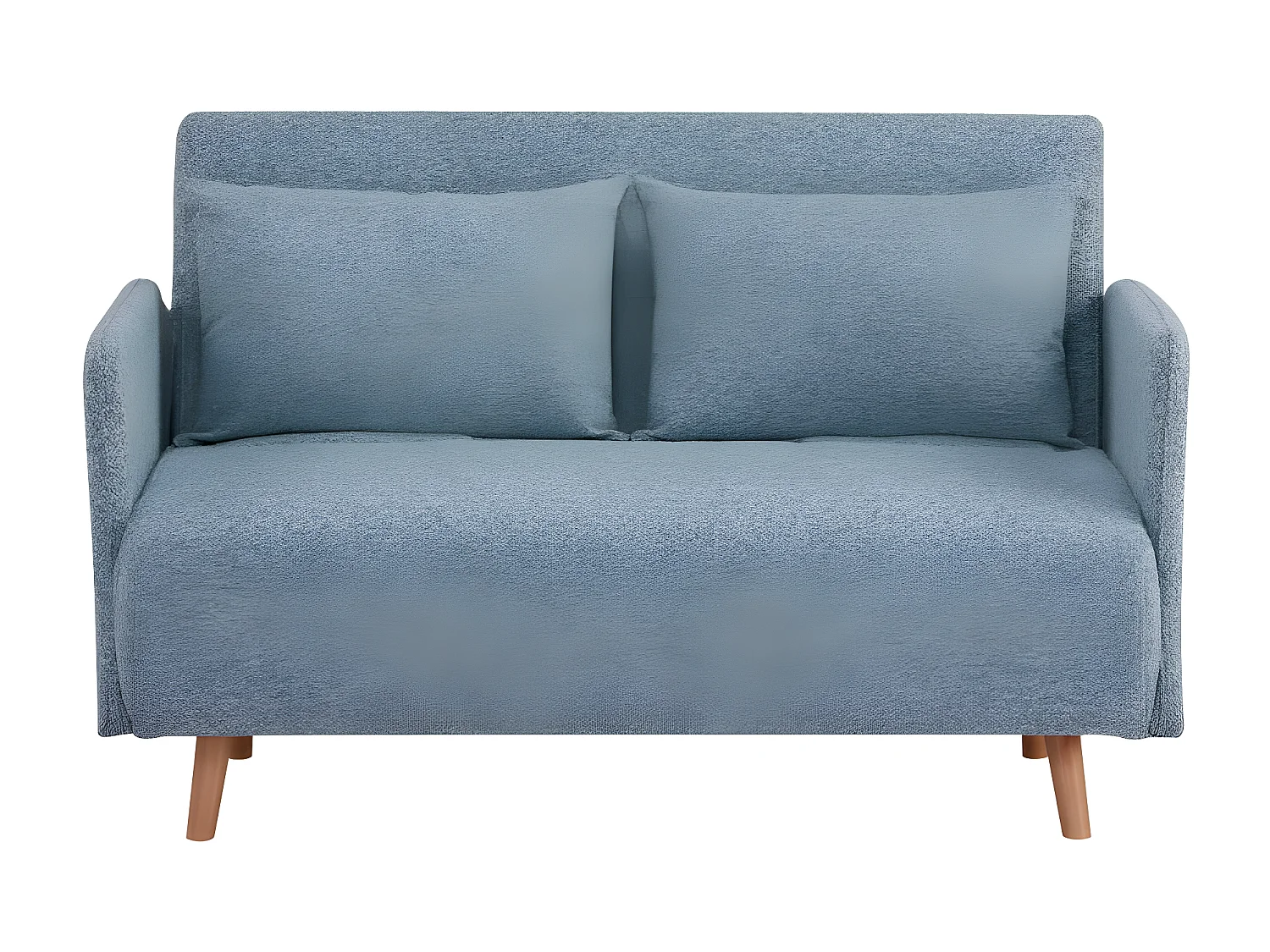 Belushi - Canapé convertible 2 places en tissu bouclette pieds bois clair L120cm - Bleu aqua