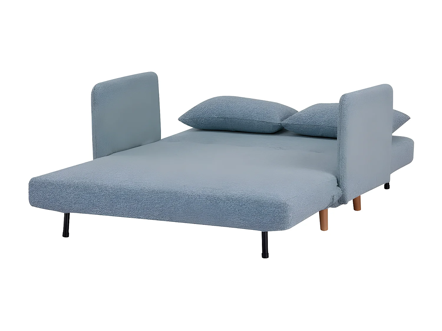 Belushi - Canapé convertible 2 places en tissu bouclette pieds bois clair L120cm - Bleu aqua