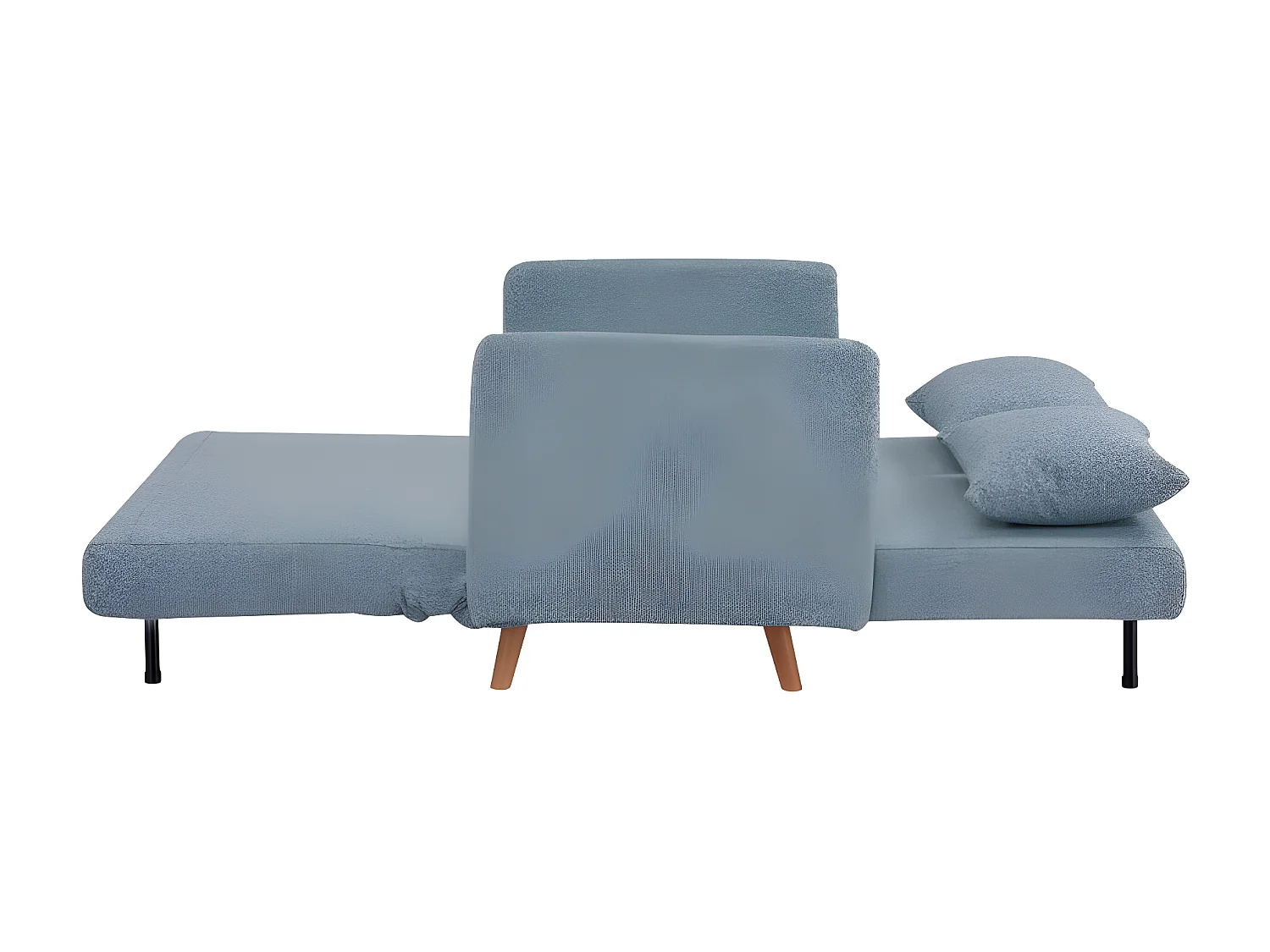 Belushi - Canapé convertible 2 places en tissu bouclette pieds bois clair L120cm - Bleu aqua