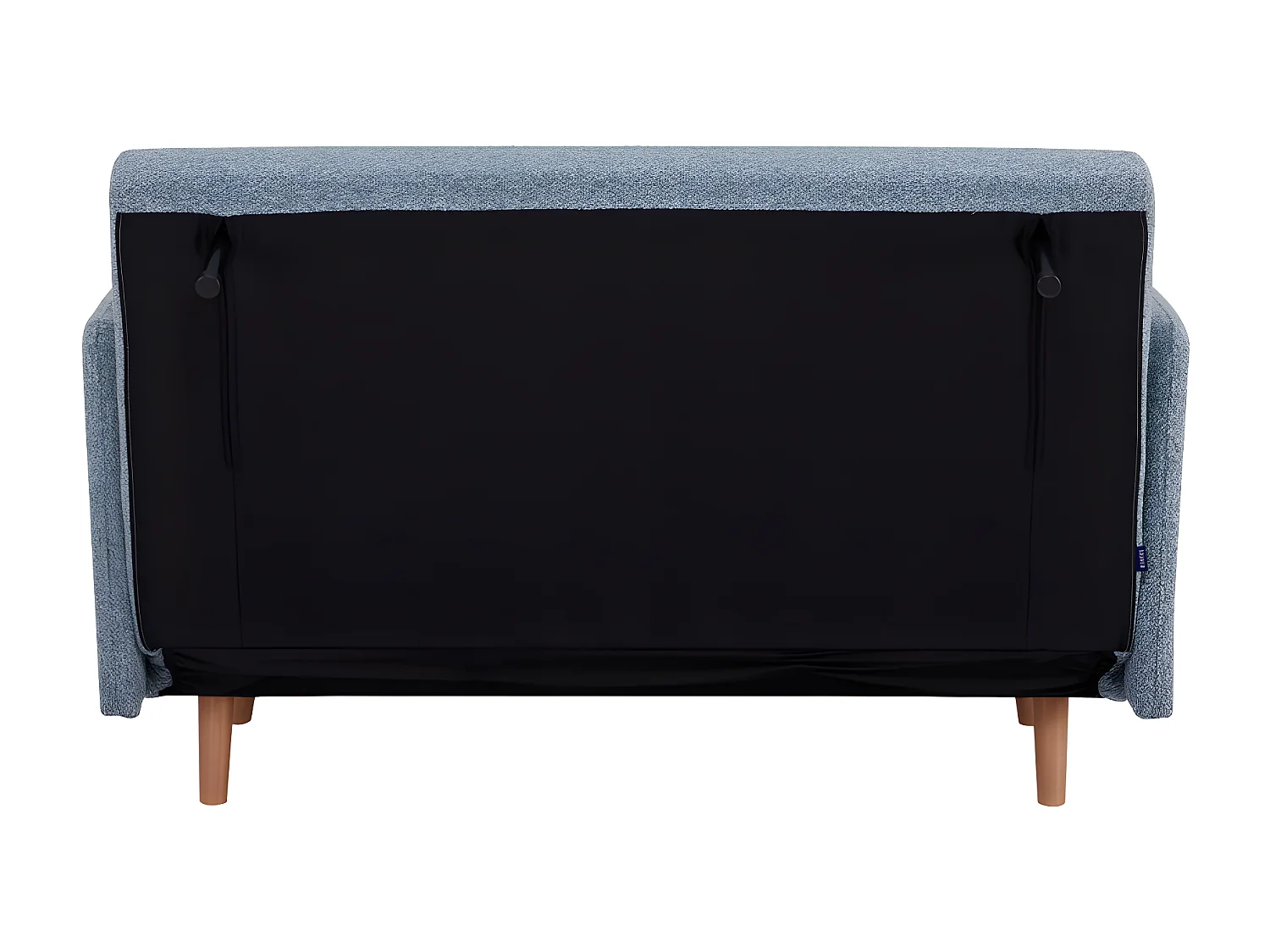 Belushi - Canapé convertible 2 places en tissu bouclette pieds bois clair L120cm - Bleu aqua