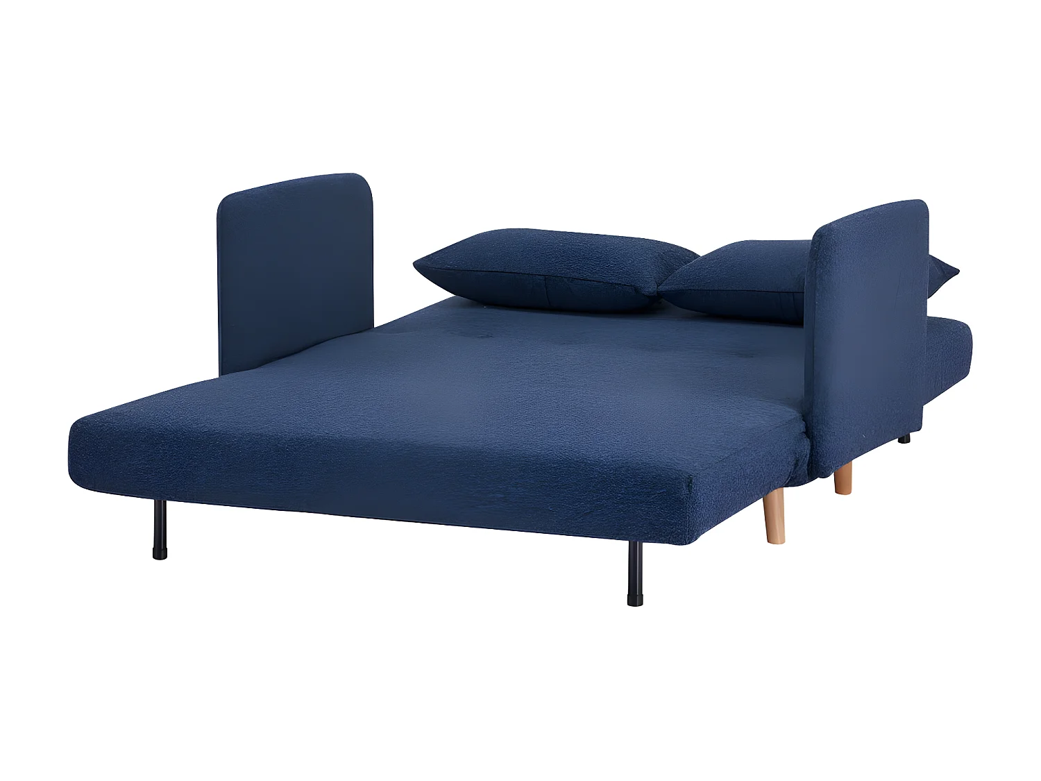 Belushi - Canapé convertible 2 places en tissu bouclette pieds bois clair L120cm - Bleu nuit