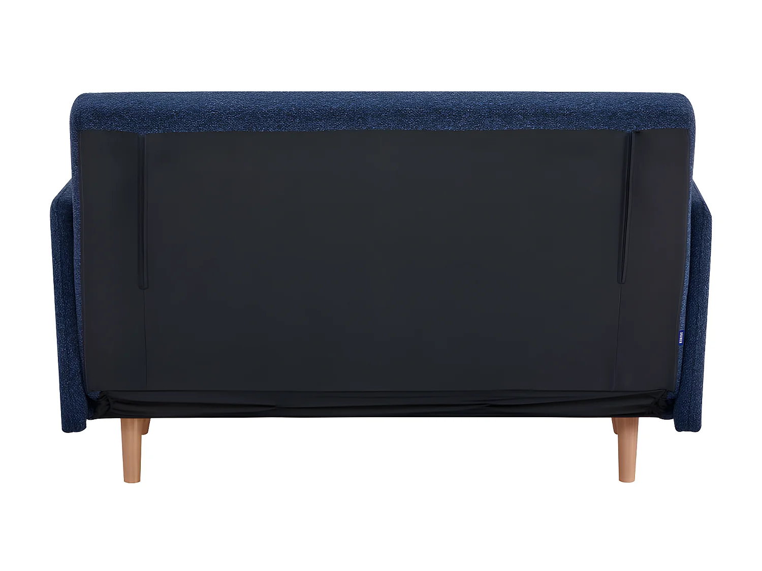 Belushi - Canapé convertible 2 places en tissu bouclette pieds bois clair L120cm - Bleu nuit