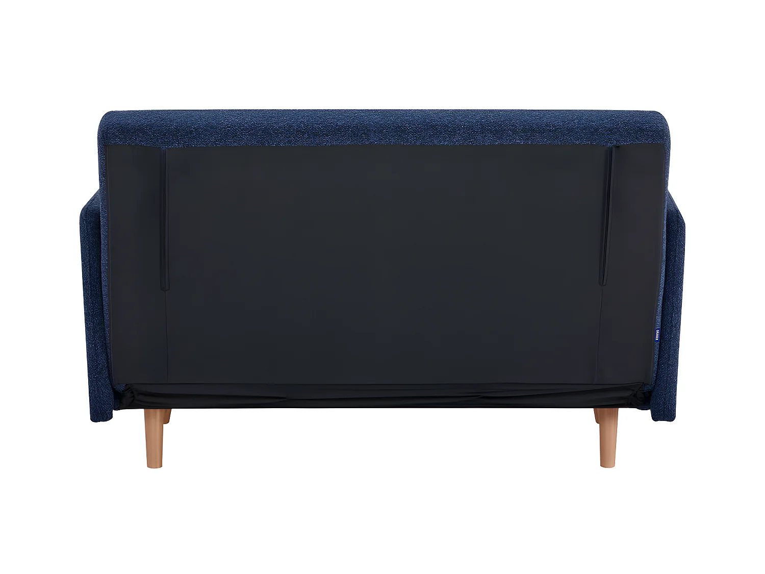Belushi - Canapé convertible 2 places en tissu bouclette pieds bois clair L120cm - Bleu nuit