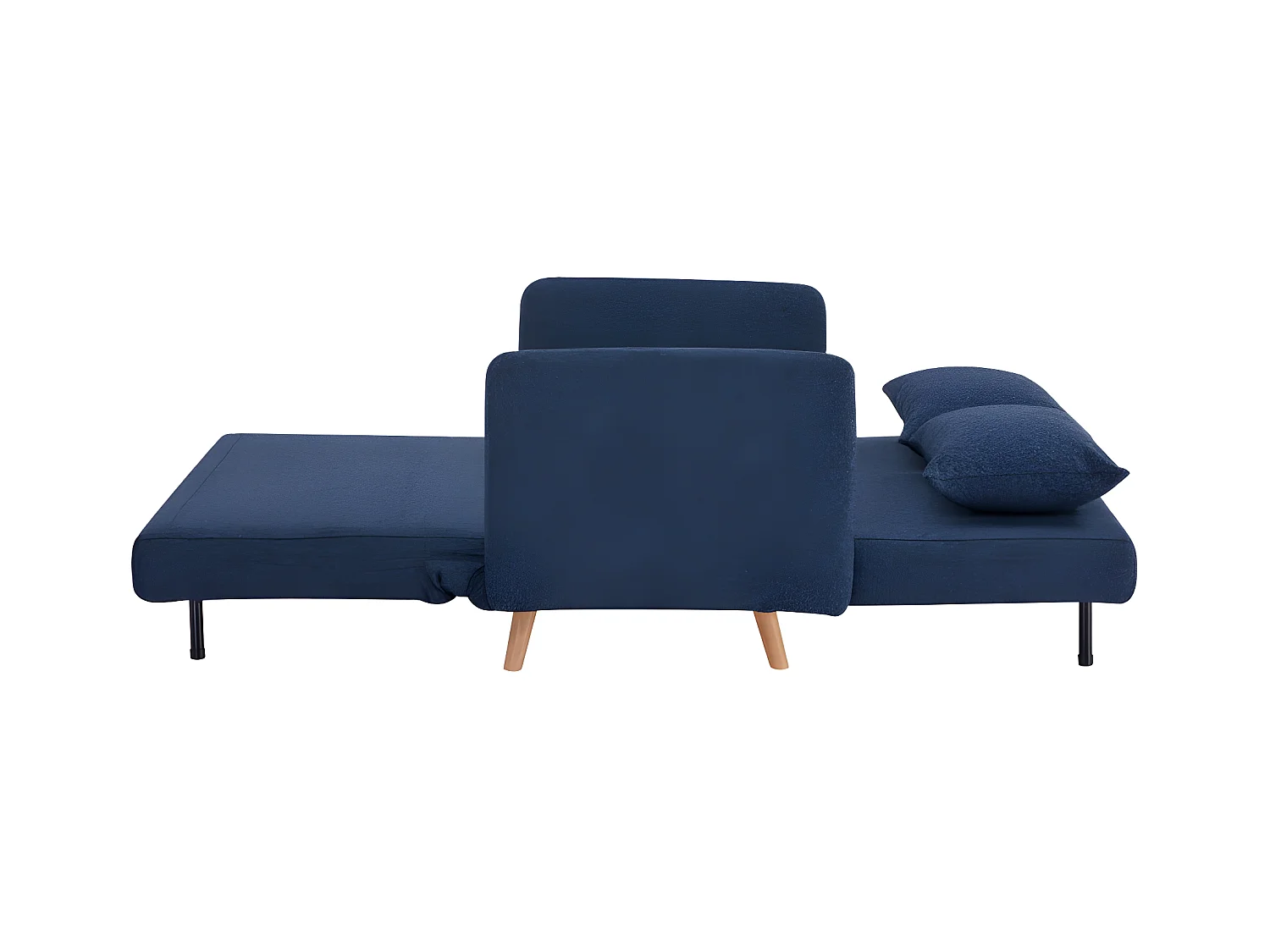 Belushi - Canapé convertible 2 places en tissu bouclette pieds bois clair L120cm - Bleu nuit
