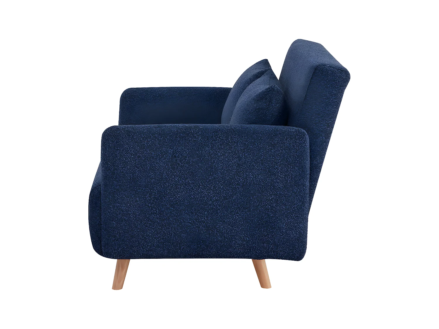 Belushi - Canapé convertible 2 places en tissu bouclette pieds bois clair L120cm - Bleu nuit