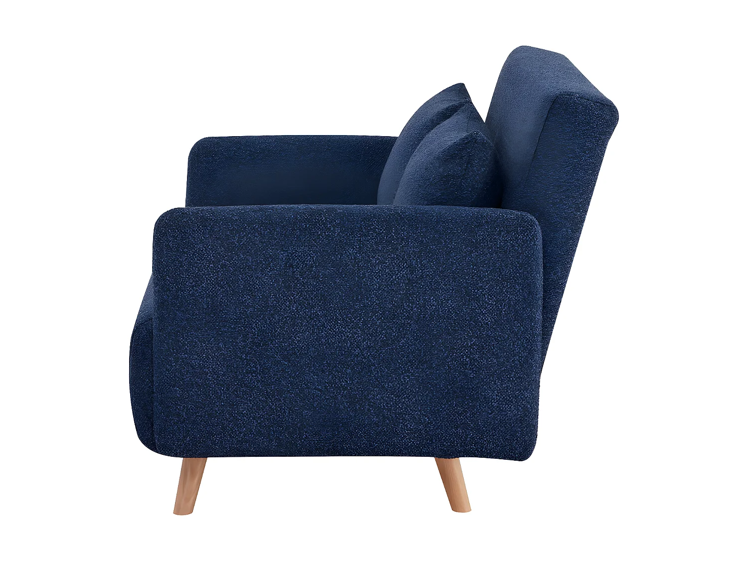 Belushi - Canapé convertible 2 places en tissu bouclette pieds bois clair L120cm - Bleu nuit