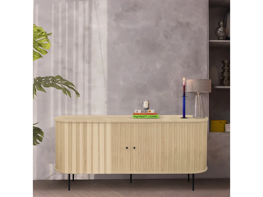 Lucie - Buffet aux portes coulissantes en bois et métal L160cm - Bois clair