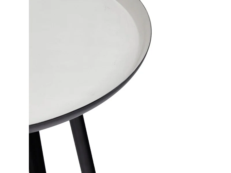 Table d'appoint ronde plateau émaillé gris et métal noir - LAK 0504