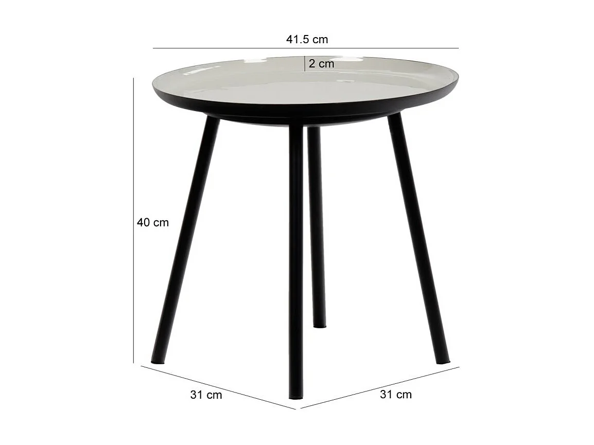 Table d'appoint ronde plateau émaillé gris et métal noir - LAK 0504