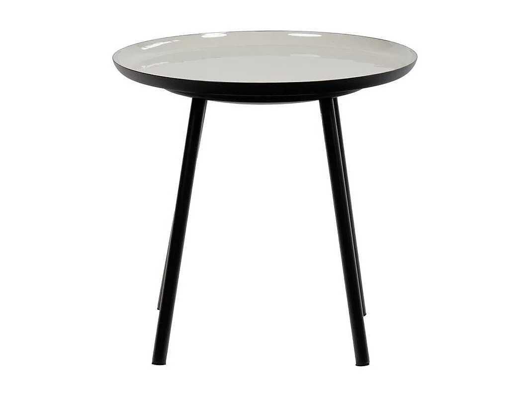 Table d'appoint ronde plateau émaillé gris et métal noir - LAK 0504