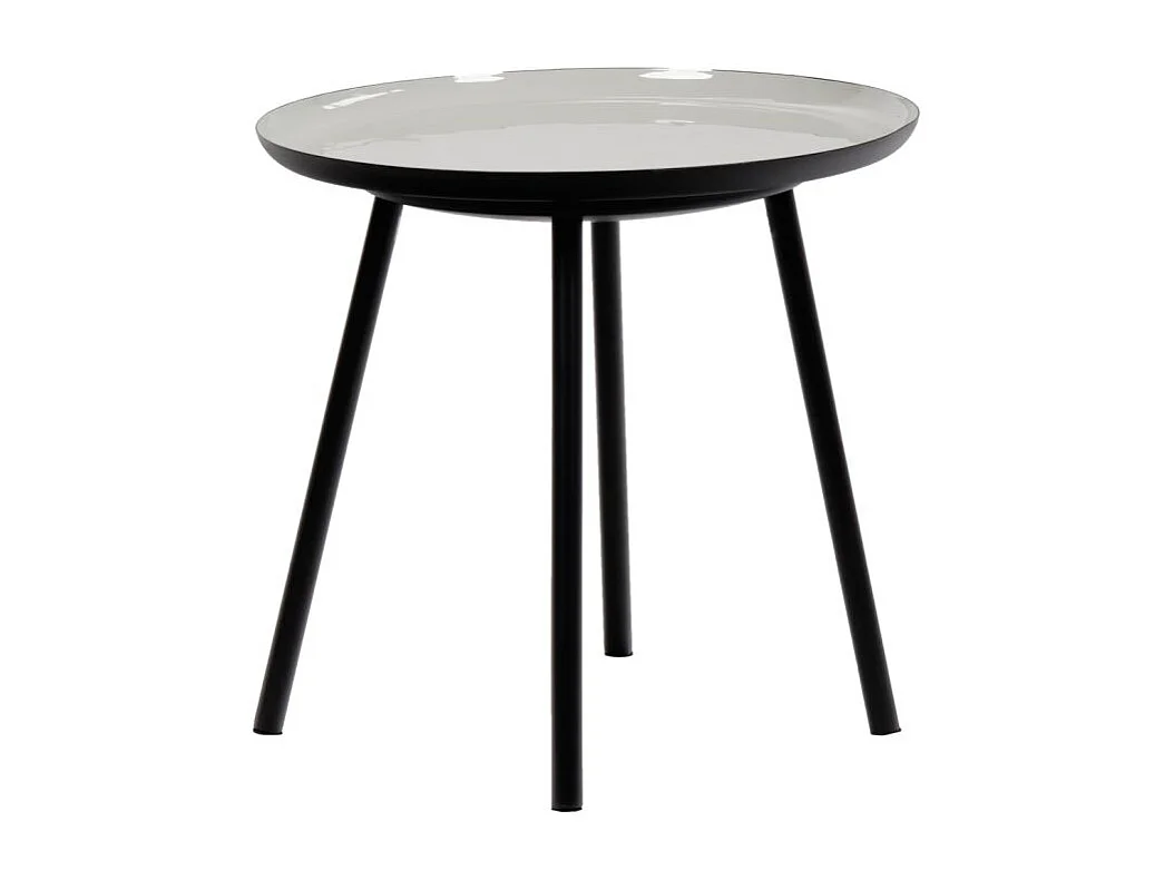 Table d'appoint ronde plateau émaillé gris et métal noir - LAK 0504