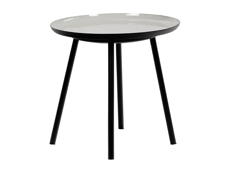 Table d'appoint ronde plateau émaillé gris et métal noir - LAK 0504
