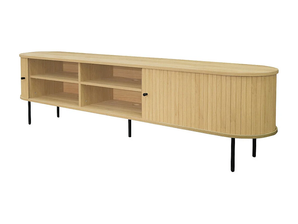 Lucie - Meuble TV aux portes coulissantes en bois et métal L200cm - Bois clair