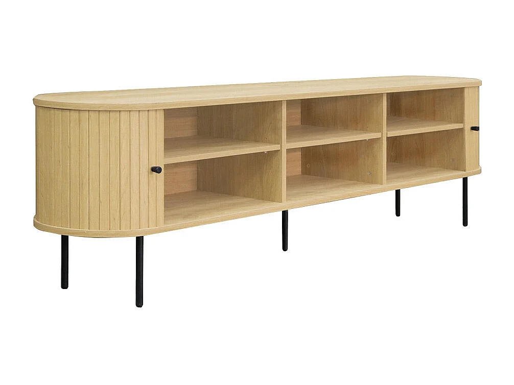 Lucie - Meuble TV aux portes coulissantes en bois et métal L200cm - Bois clair